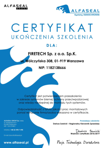 Certyfikat Firetech