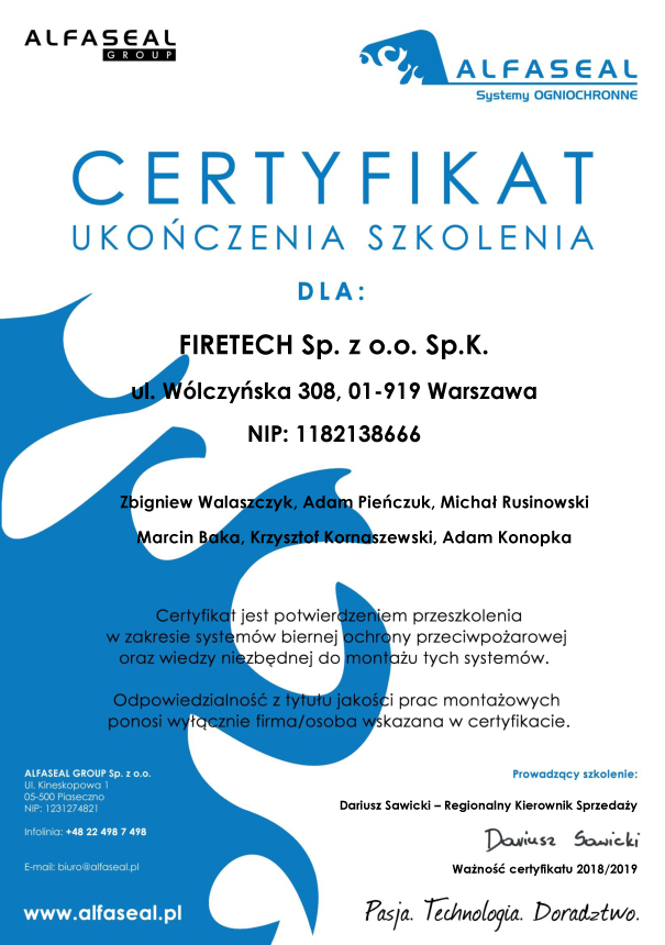 Certyfikat Firetech