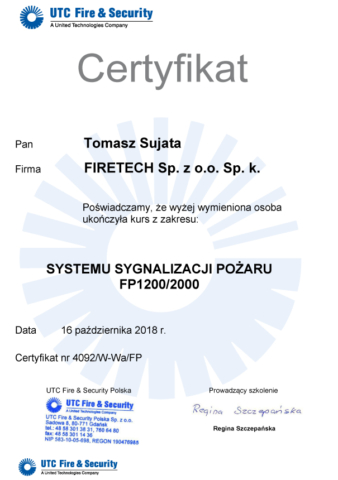 Certyfikat Firetech