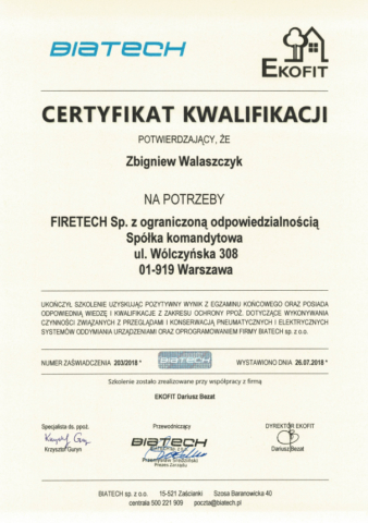 Certyfikat Firetech